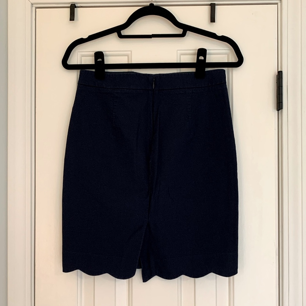 J. Crew Navy Blue Pencil Skirt with Scalloped Edges Size 0